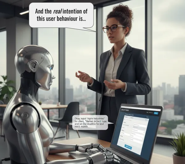 A woman dictating end-to-end behaviour to an AI agent