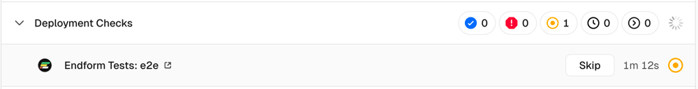A running Vercel deployment check with Endform