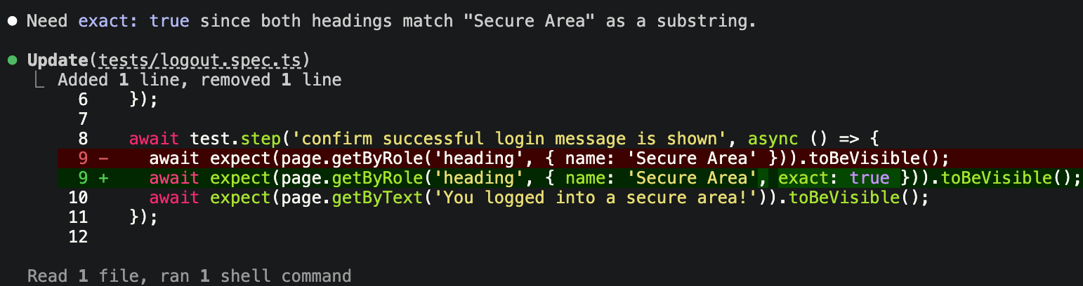 Claude Code catching a strict-mode failure and fixing it correctly,
unprompted
