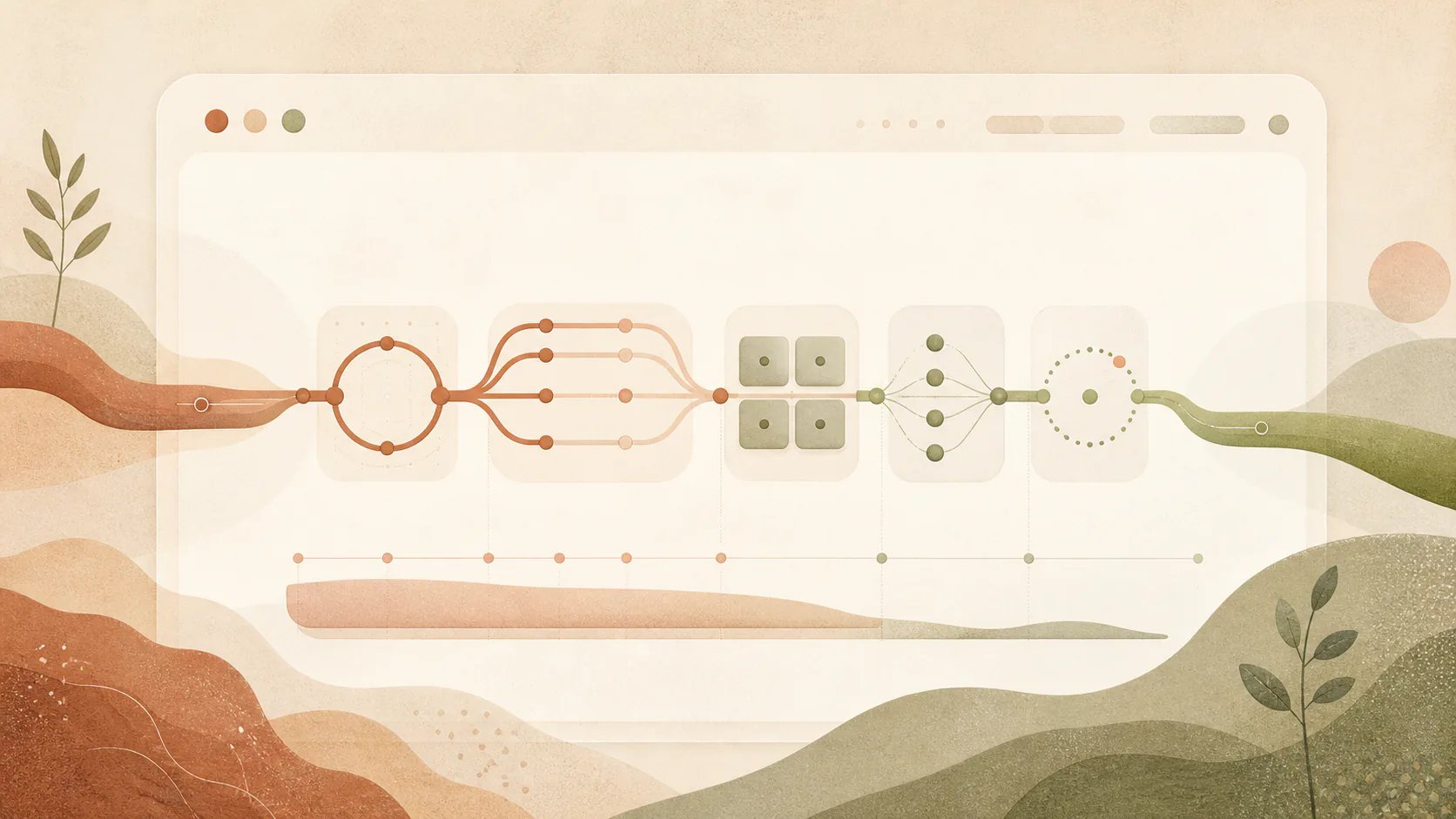 Abstract illustration of many small CI optimizations compounding into a shorter and more reliable pipeline.