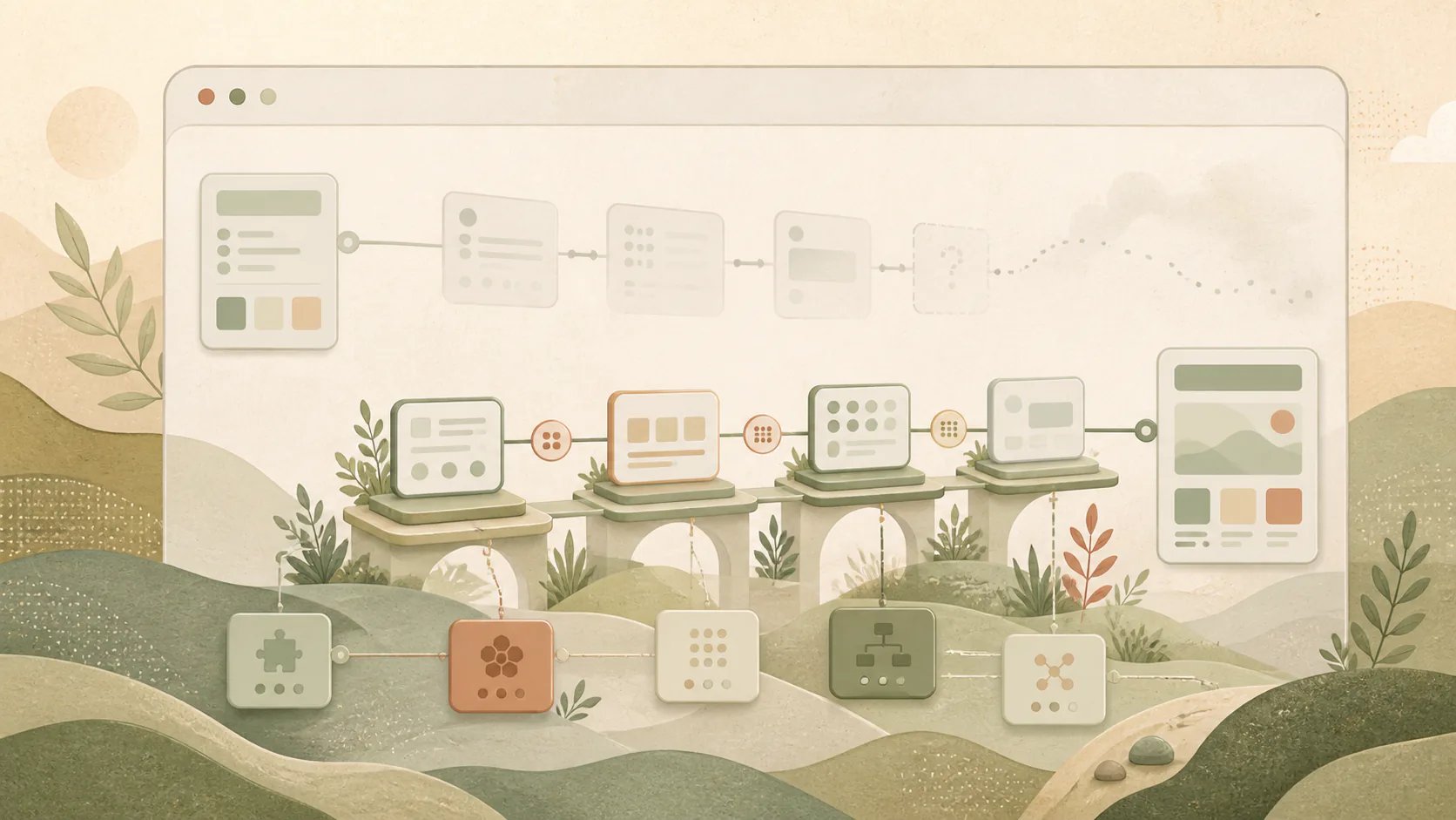Abstract illustration contrasting an opaque automated shortcut with a modular and inspectable testing path.