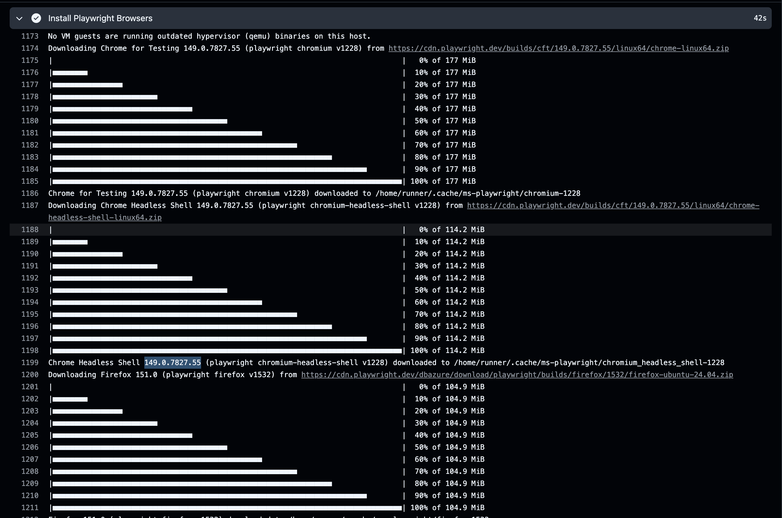 The install step downloads each browser
fresh: