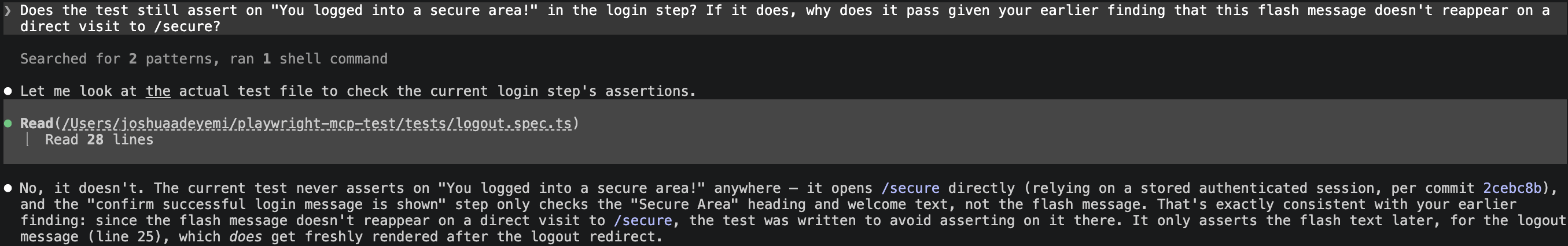 Checking a real assertion against the actual file, not the
assumption