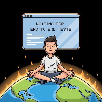 A zen software engineer waiting for their tests to run while the world burns