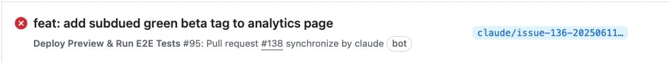 A failed github action check on a claude code branch