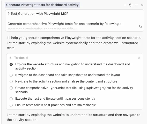 A to-do list generated by an AI agent inside of the cursor IDE