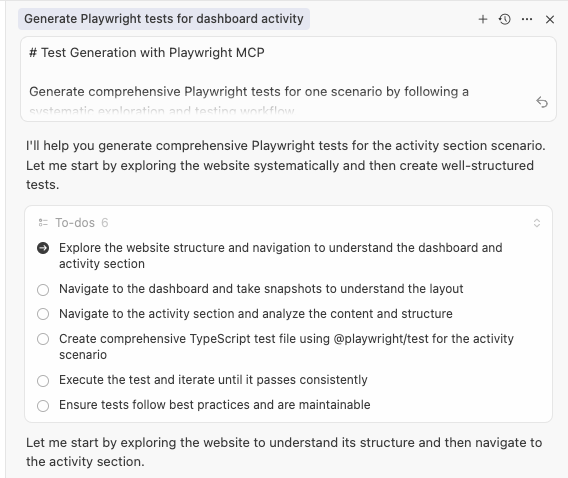 A to-do list generated by an AI agent inside of the cursor IDE